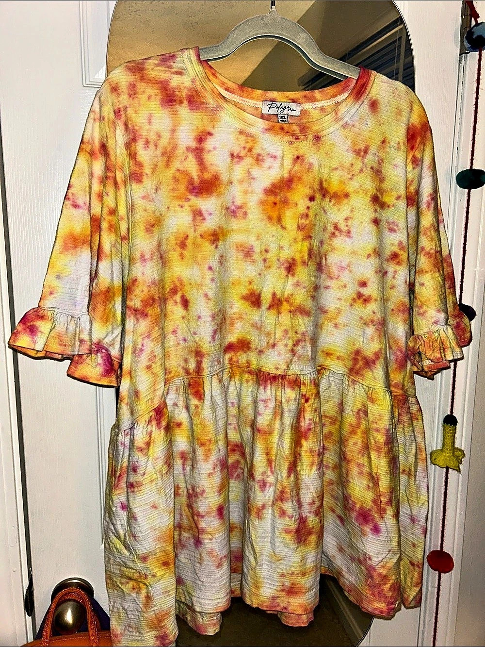 Polygram Tie-Dye Mini Dress in Yellow & Pink Size 3X